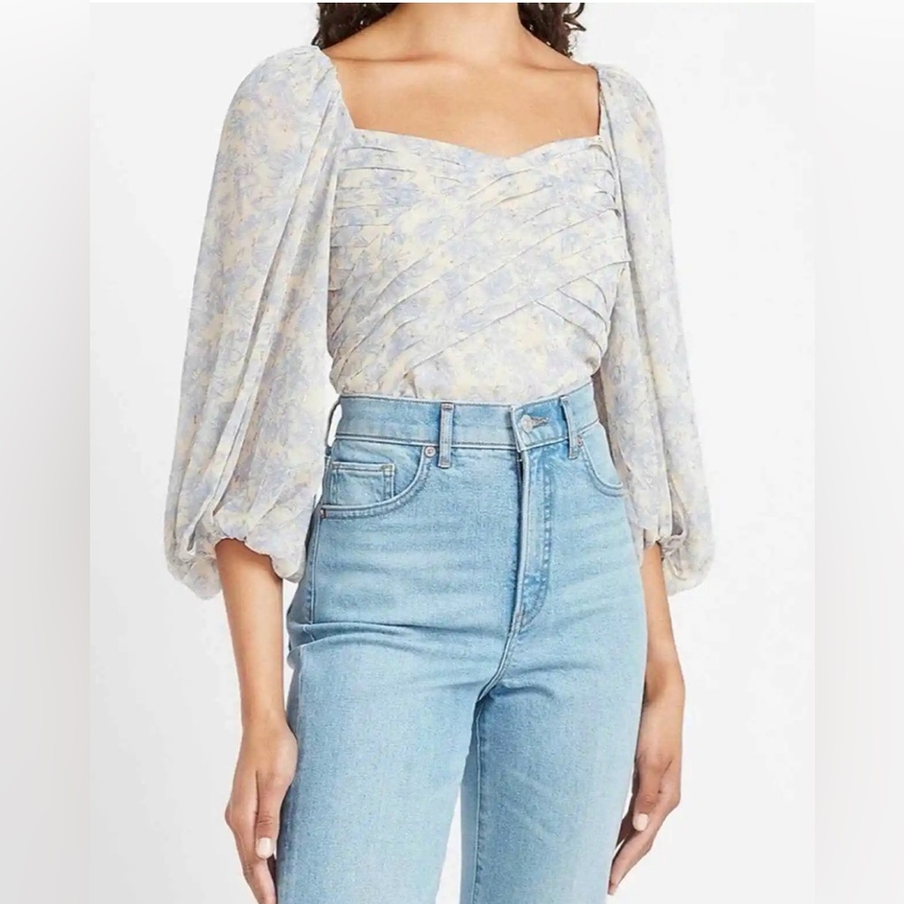 Express Floral Blouse in Cream and Blue